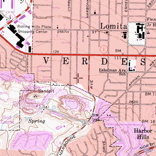 Topographic Map of Lomita Sheriff Dept, CA