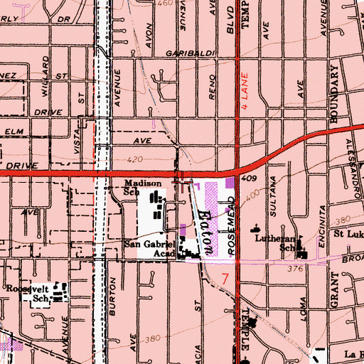 Topographic Map of Los Angeles County Sheriff's Department - Temple, CA