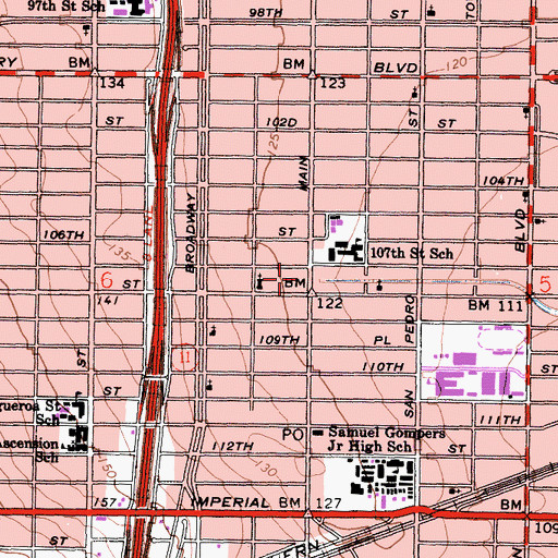 Topographic Map of LAPD Southeast Community Police Station, CA