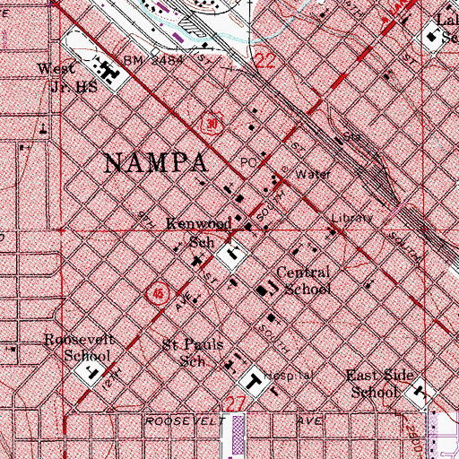 Topographic Map of First Methodist Church, ID