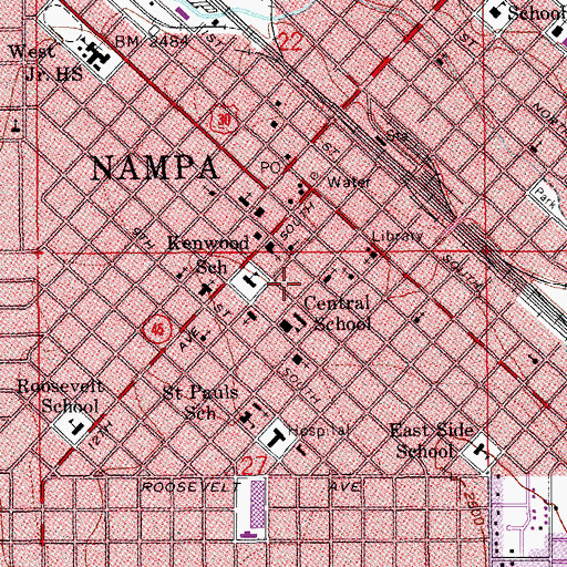 Topographic Map of Nampa City Hall, ID