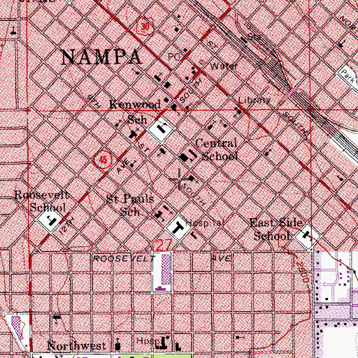 Topographic Map of First Church of the Nazarene, ID
