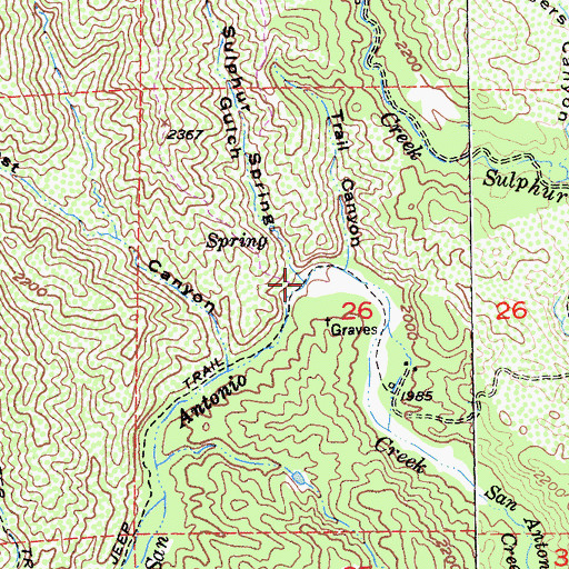 Topographic Map of Sulphur Spring Gulch, CA