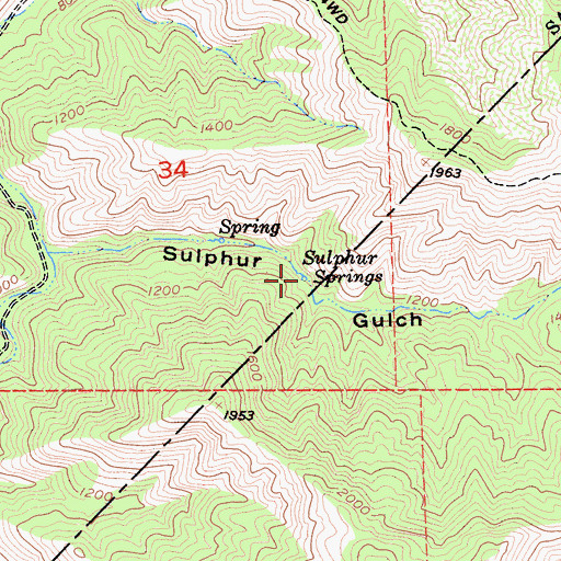 Topographic Map of Sulphur Springs, CA