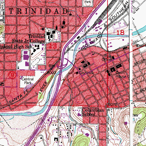 Topographic Map of Trinidad City Hall, CO