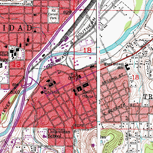 Topographic Map of Trinidad Post Office, CO