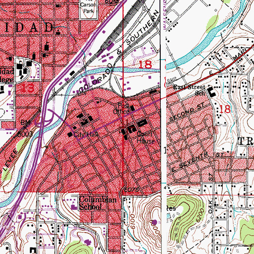 Topographic Map of Las Animas County Courthouse, CO