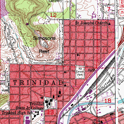 Topographic Map of Trinidad Fire Department Station 2, CO