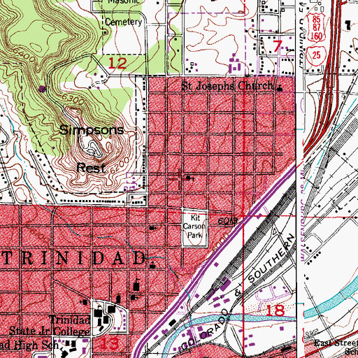 Topographic Map of Santa Fe Public School (historical), CO