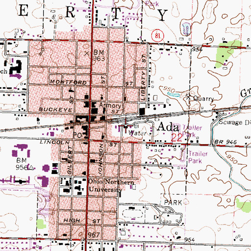 Topographic Map of Ada Water Treatment Plant, OH