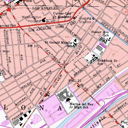 Topographic Map of Los Angeles Police Department - Pacific Division Station, CA