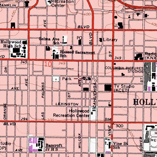 Topographic Map of Los Angeles Police Department - Hollywood Community, CA