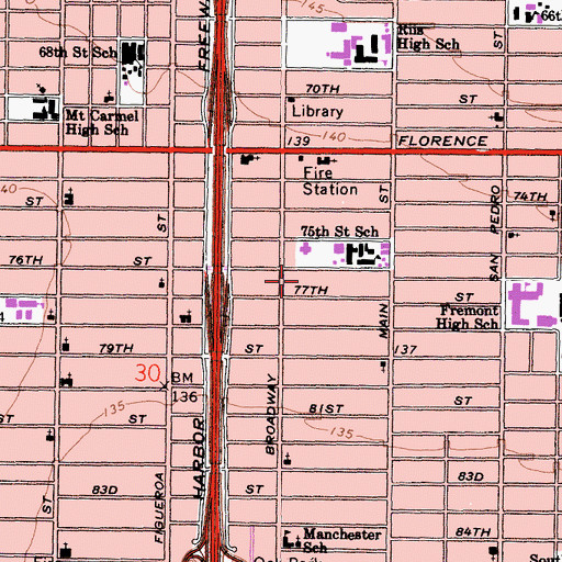 Topographic Map of 77th Street Community Police Station, CA
