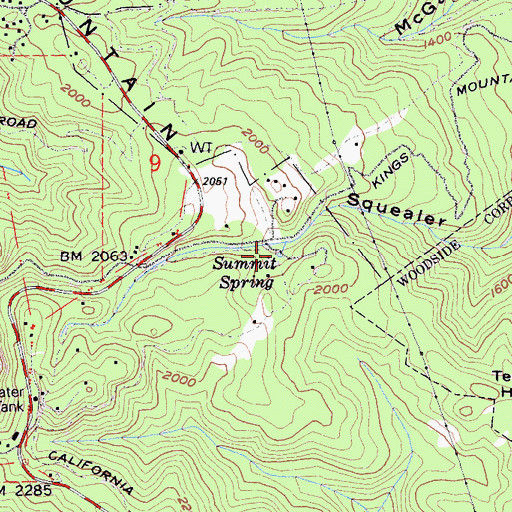 Topographic Map of Summit Spring, CA