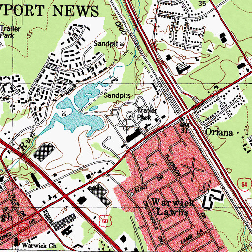 Topographic Map of Denbigh Square Shopping Center, VA
