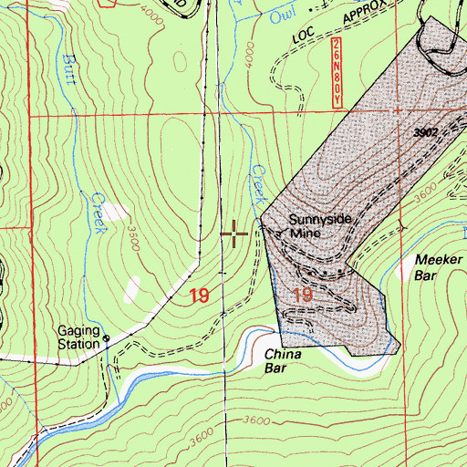 Topographic Map of Sunnyside Mine, CA