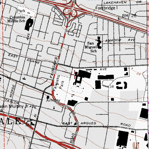 Topographic Map of Sunnyvale High School, CA