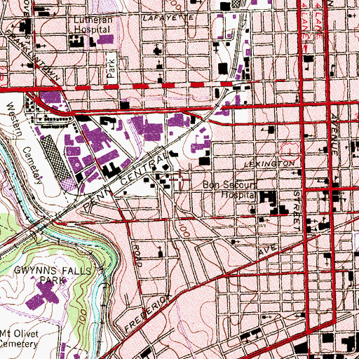 Topographic Map of All New Satellite Baptist Church, MD