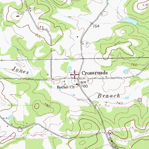 Topographic Map of Bethel Crossroads Cemetery, GA