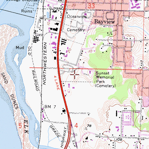 Topographic Map of Sunset Memorial Park, CA