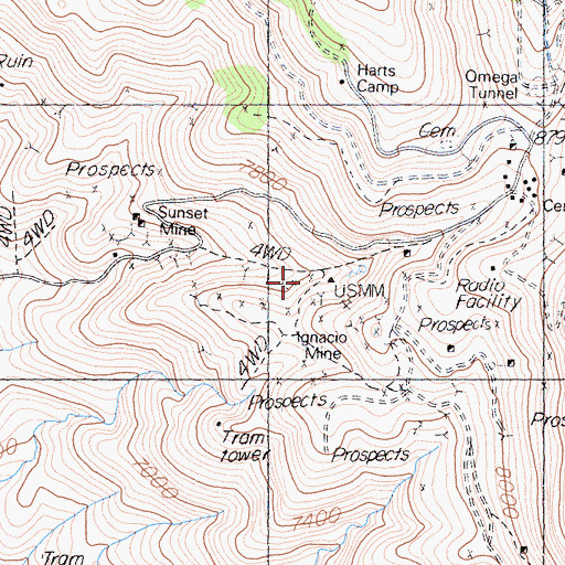 Topographic Map of Sunset Mine, CA