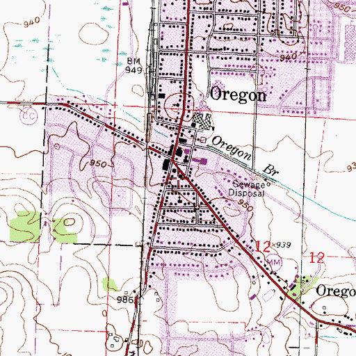 Topographic Map of Oregon Water Tower, WI
