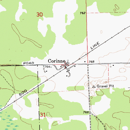 Topographic Map of Corinne Station, MI