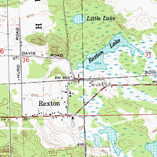 Topographic Map of Rexton Station, MI