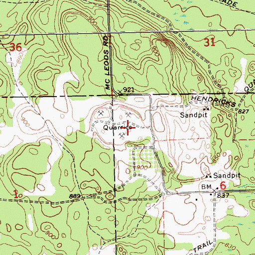 Topographic Map of Hendricks Quarry Post Office (historical), MI