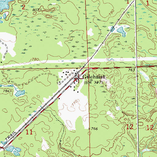 Topographic Map of Gilchrist Post Office (historical), MI