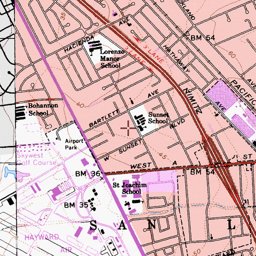 Topographic Map of Royal Sunset Continuation High School, CA