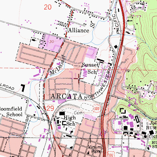 Topographic Map of Sunset Elementary School, CA
