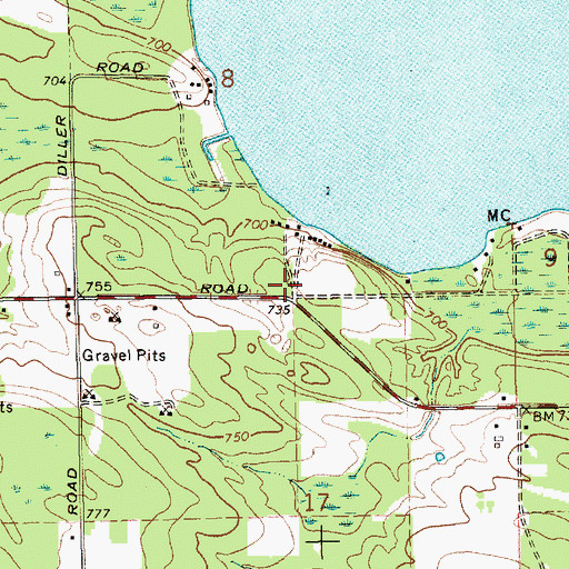 Topographic Map of Diller Post Office (historical), MI
