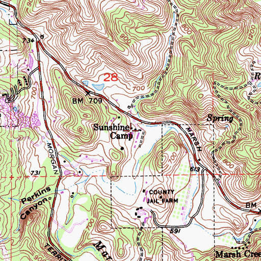 Topographic Map of Sunshine Camp, CA