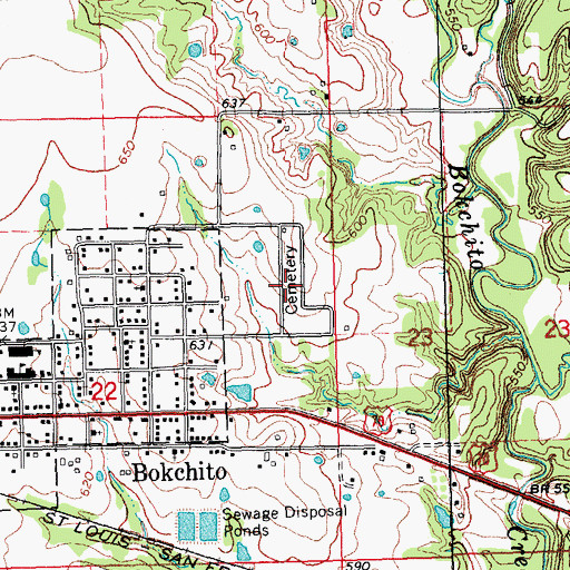 Topographic Map of Bokchito Cemetery, OK