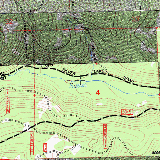 Topographic Map of Susan River Campground, CA