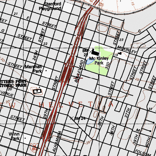 Topographic Map of Sutter Middle School, CA