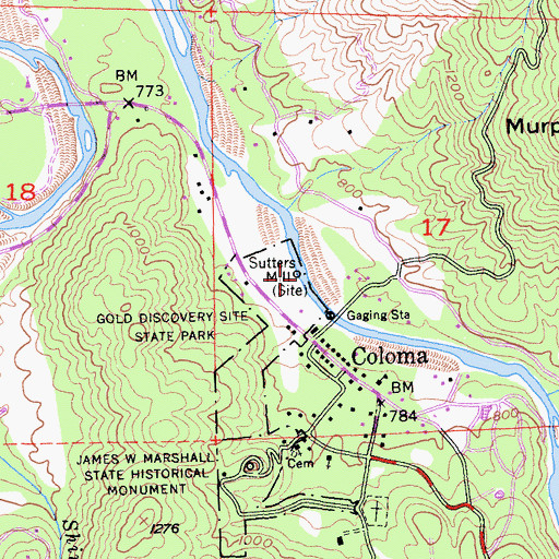 Topographic Map of Sutters Mill, CA