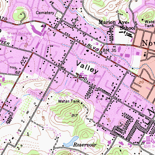 Topographic Map of Lu Sutton Elementary School, CA