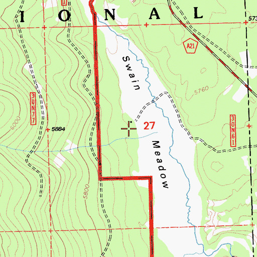 Topographic Map of Swain Meadow, CA