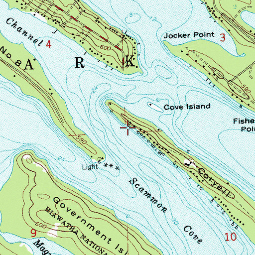 Topographic Map of Coryell Islands Post Office (historical), MI