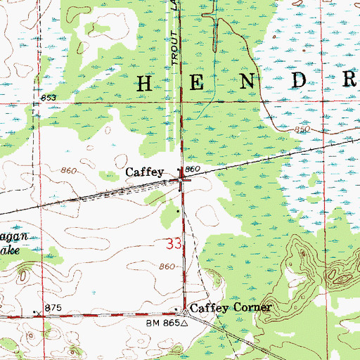 Topographic Map of Caffey Post Office (historical), MI