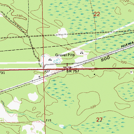 Topographic Map of Bovee Post Office (historical), MI