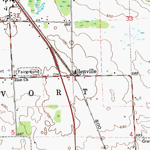 Topographic Map of Allenville Post Office (historical), MI