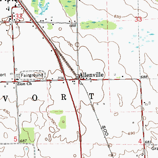 Topographic Map of Allenville Station (historical), MI