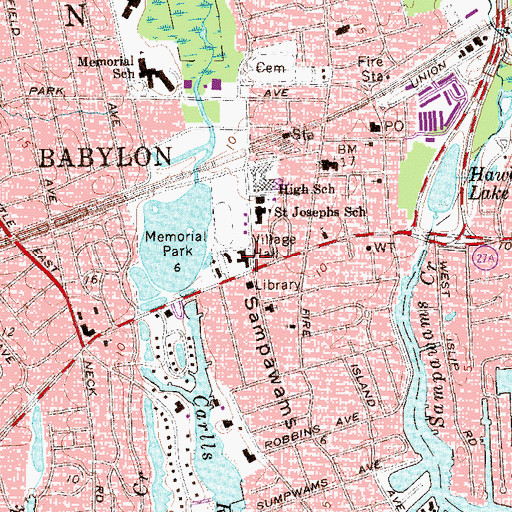 Topographic Map of Babylon Volunteer Fire Station, NY
