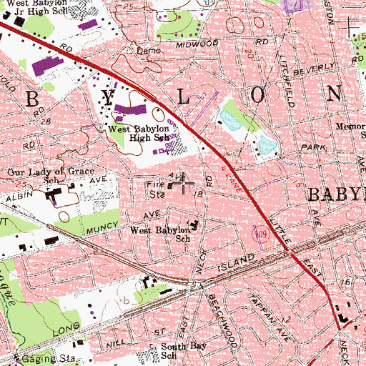 Topographic Map of West Babylon Fire Station, NY
