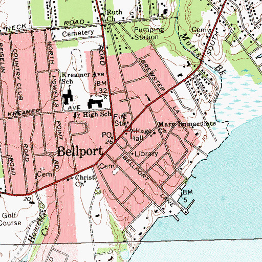 Topographic Map of Bellport Village Office, NY