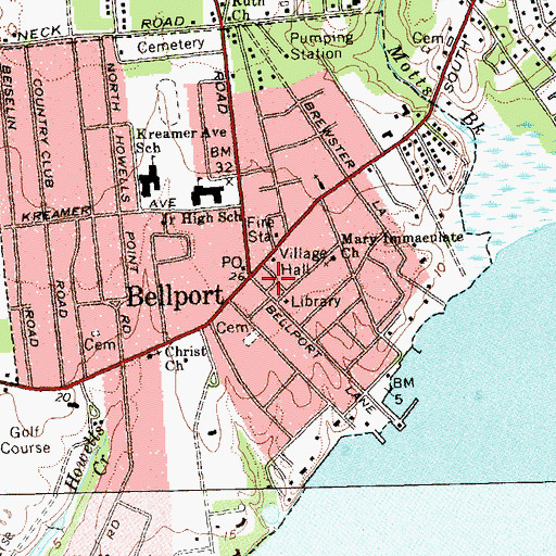 Topographic Map of Hotel Bellport, NY