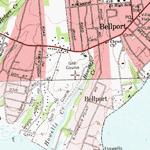 Topographic Map of Bellport Village Golf Course, NY
